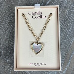 Camila Coelho Gold Heart Necklace Mother of Pearl Pendant 16”+2” Adjustable